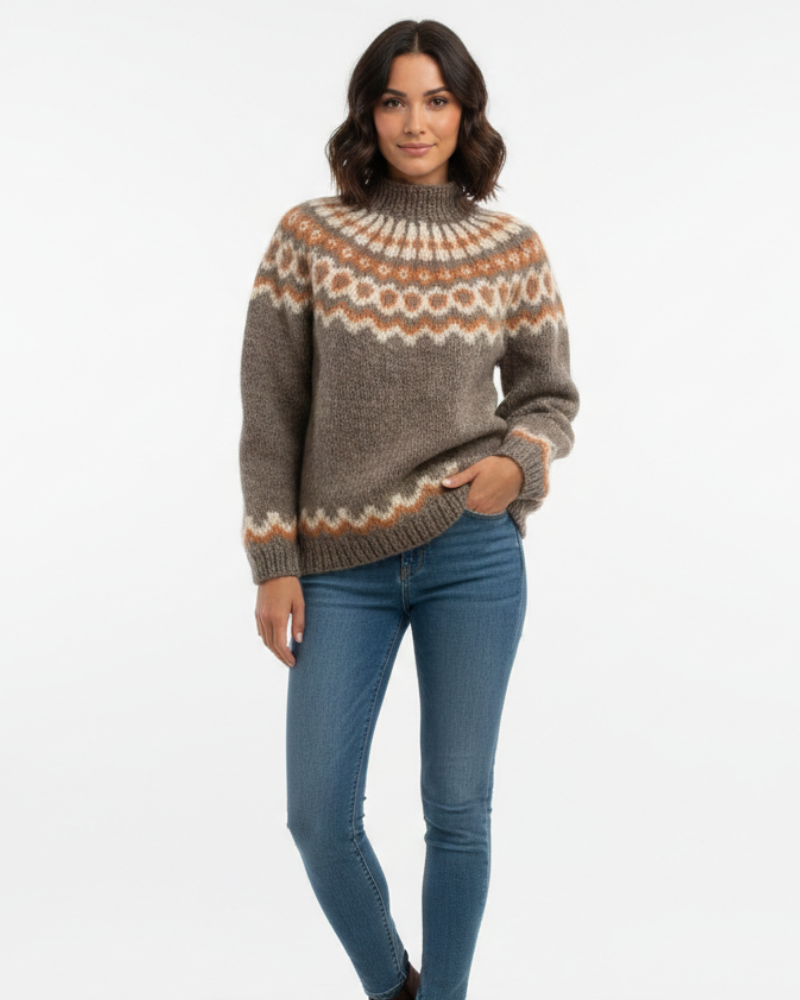 Women's Autumn Icelandic Jumper – 100% Mohair Loose-Fit Knit with Nordic Pattern