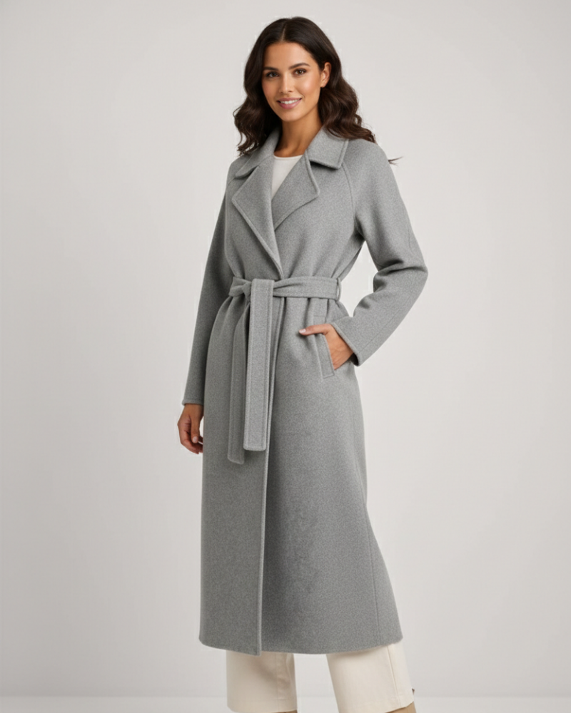 Ashley Women's Long Coat – Elegant Wool Blend Coat with Classic Lapel Collar