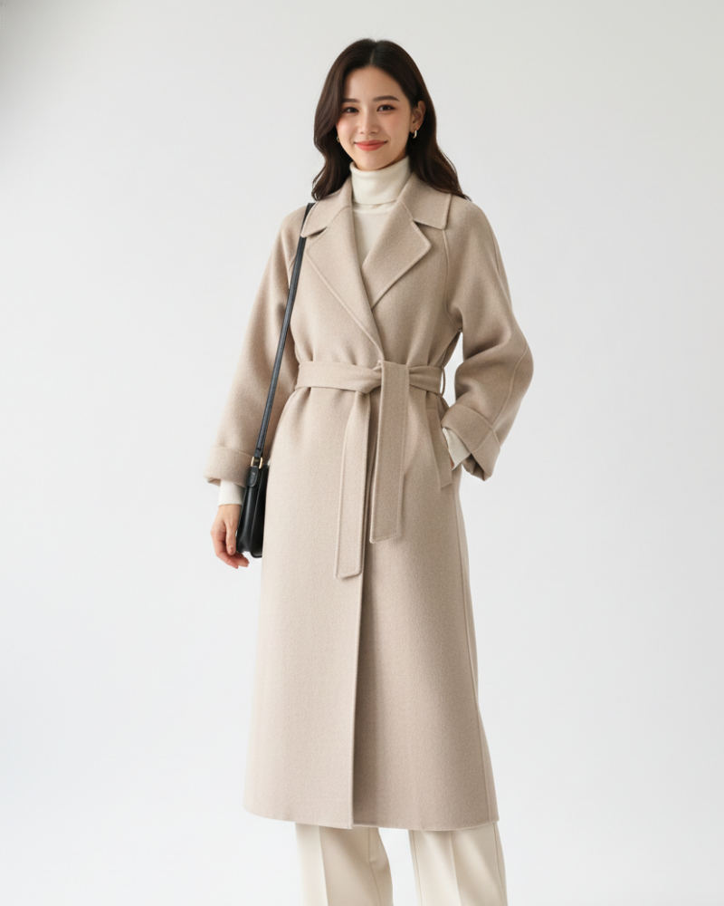 Ashley Women's Long Coat – Elegant Wool Blend Coat with Classic Lapel Collar