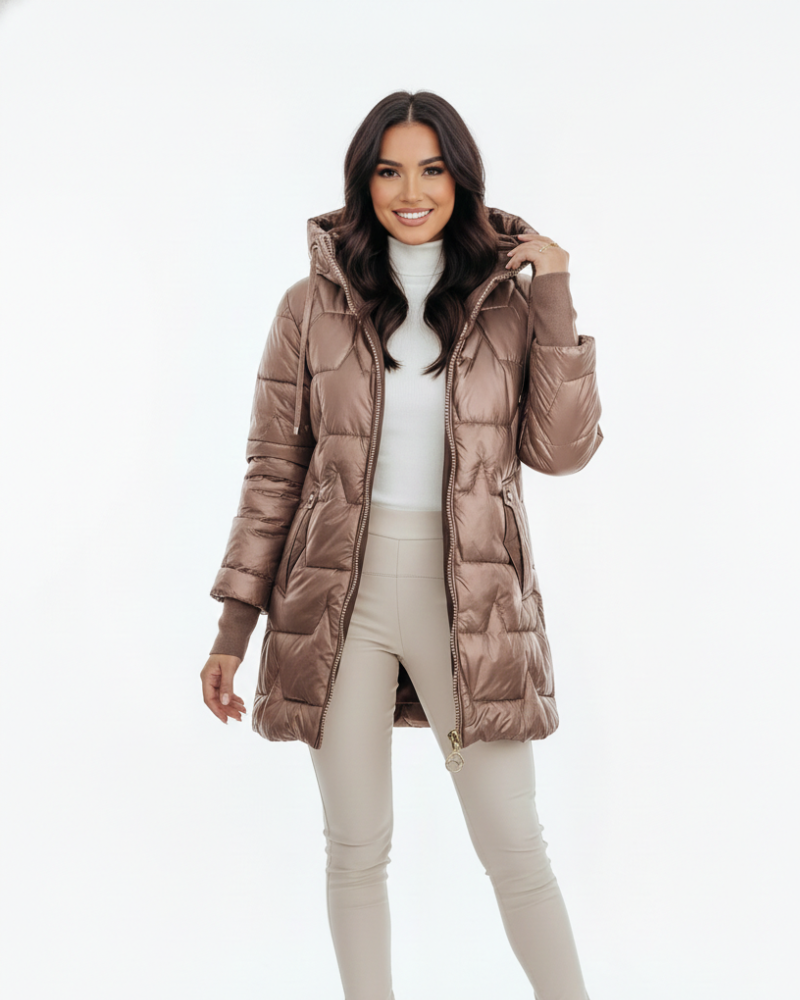 Amanda Manteau d'Hiver Femme – Veste Élégante avec Capuche, Poches & Fermeture à Boutons