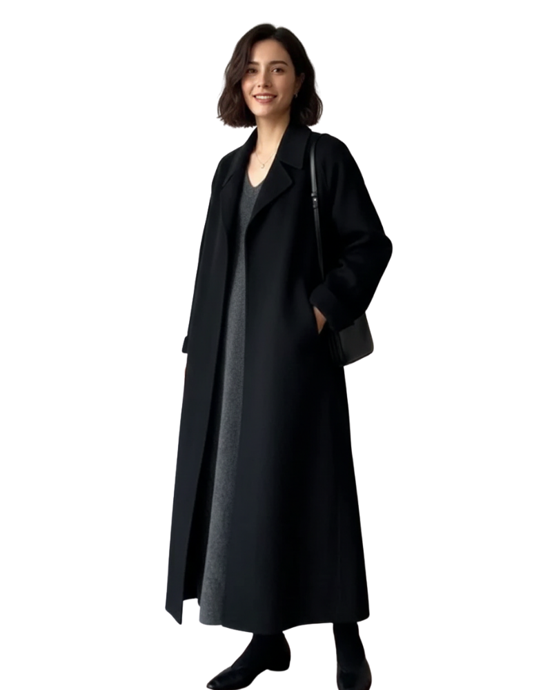 Ashley Women's Long Coat – Elegant Wool Blend Coat with Classic Lapel Collar