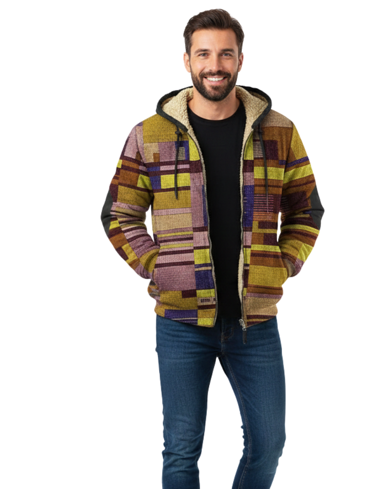 Nicolas Gilet Homme Patchwork – Veste Polaire à Capuche, Coupe Confortable & Style Urbain