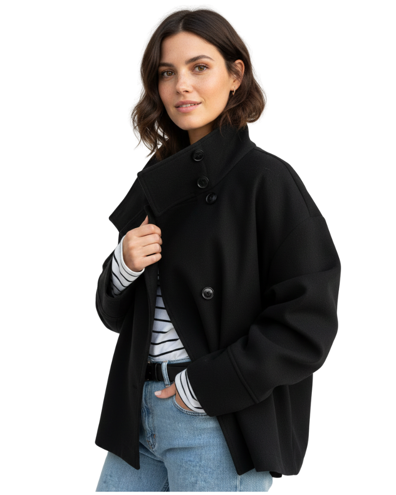 Hannah Women's Short Jacket – Elegant Coat with Stand-up Collar and Flattering Fit