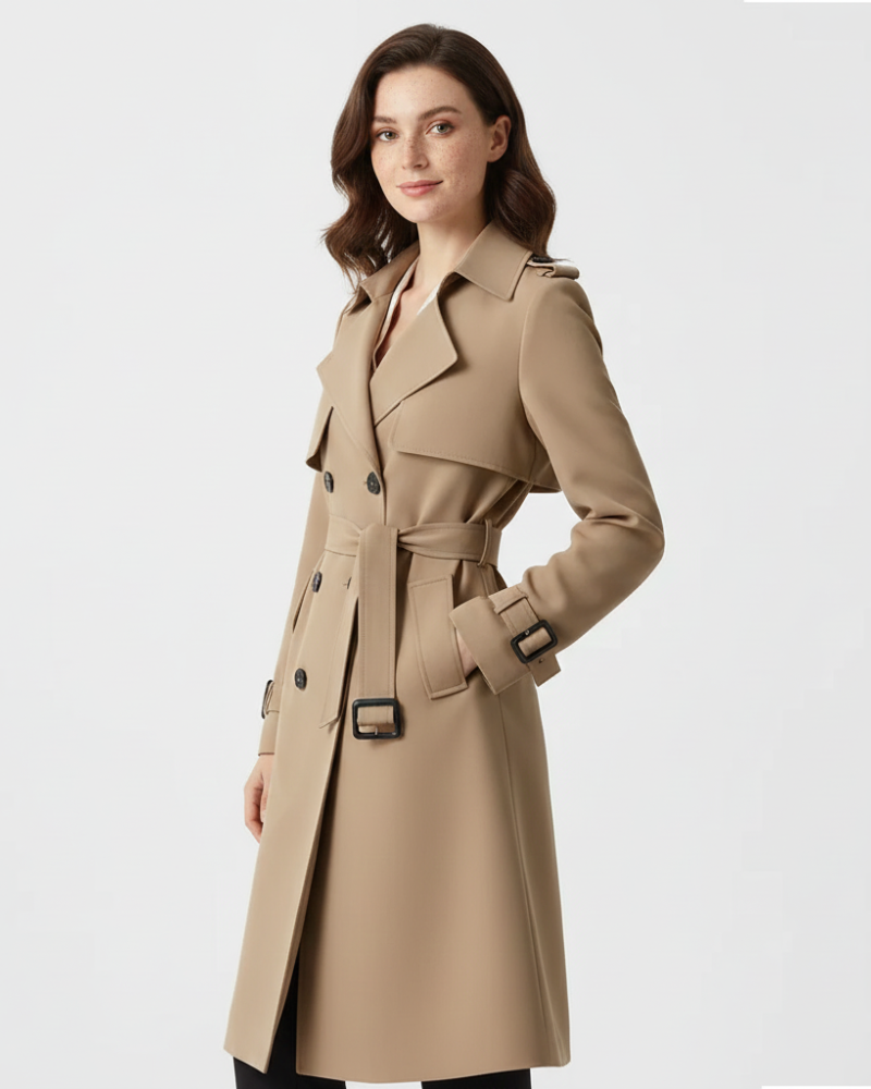 Lauren Trench Coat Donna – Cappotto Medio Lungo Sagomato a Doppio Petto con Cintura Regolabile