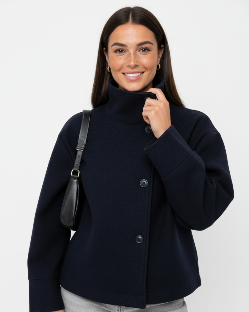 Hannah Women's Short Jacket – Elegant Coat with Stand-up Collar and Flattering Fit