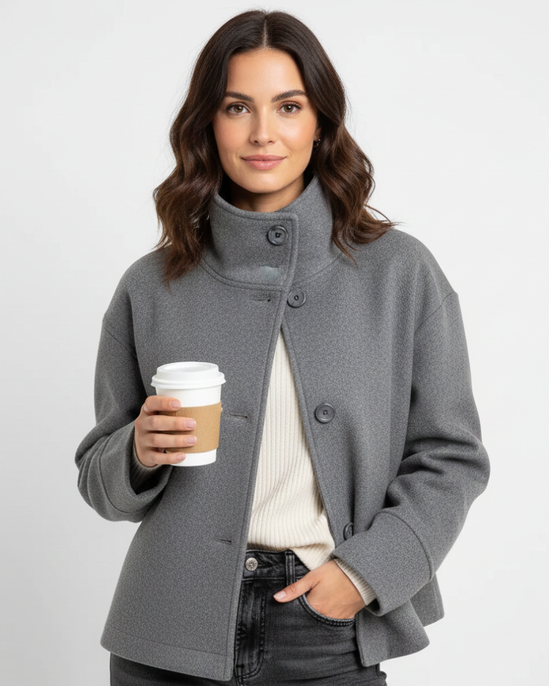 Hannah Women's Short Jacket – Elegant Coat with Stand-up Collar and Flattering Fit