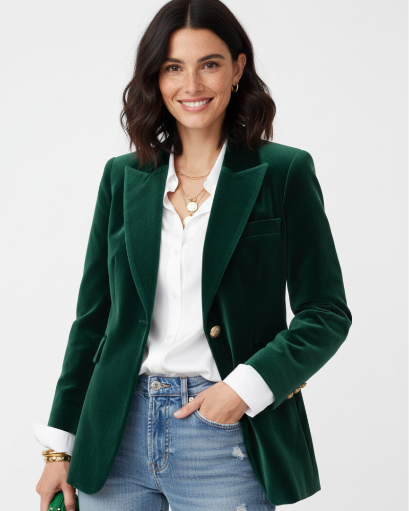 Violetta Blazer Femme en Velours – Blazer Élégant avec Boutons Dorés et Coupe Structurée
