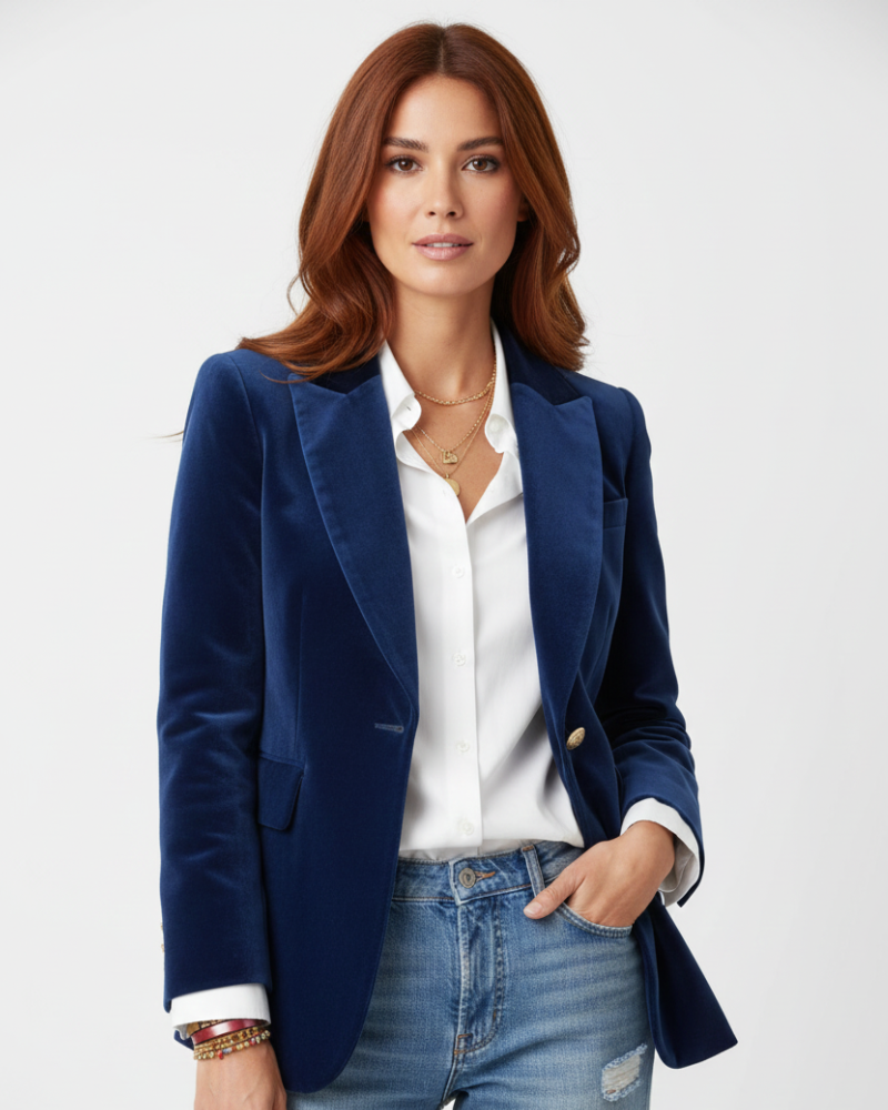 Violetta Blazer Femme en Velours – Blazer Élégant avec Boutons Dorés et Coupe Structurée