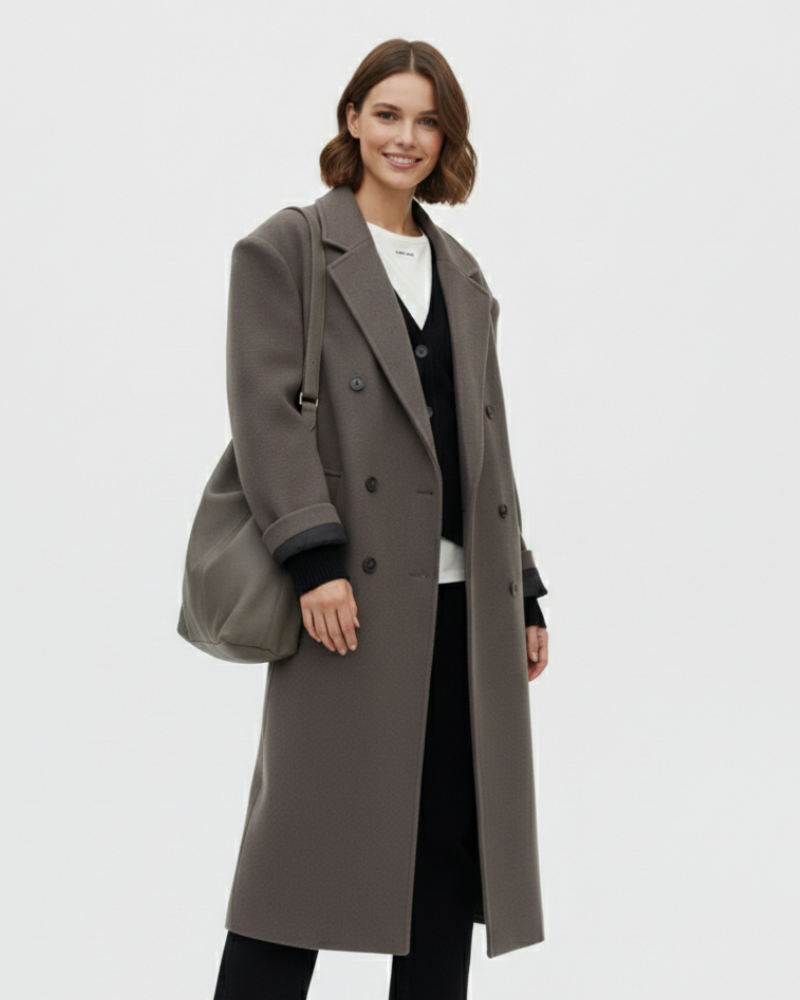 Clara Oversized Women's Coat – Double-Breasted Jacket & Elegant Structured Shoulders