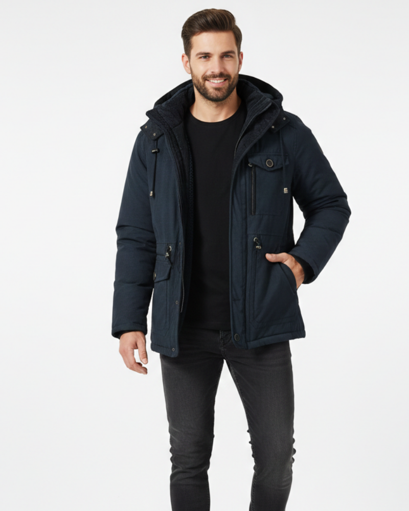 Mason Veste d'Hiver Homme – Manteau Imperméable avec Doublure Fleece et Capuche Ajustable