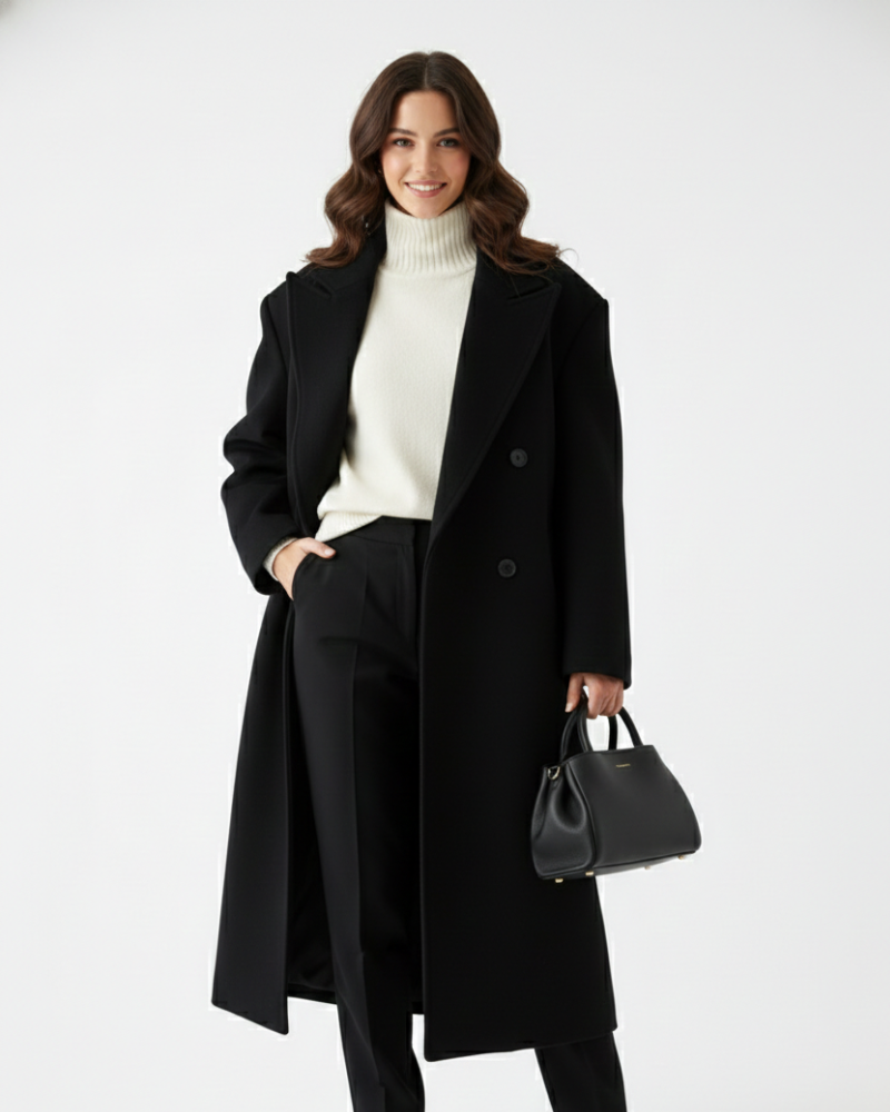 Clara Oversized Women's Coat – Double-Breasted Jacket & Elegant Structured Shoulders