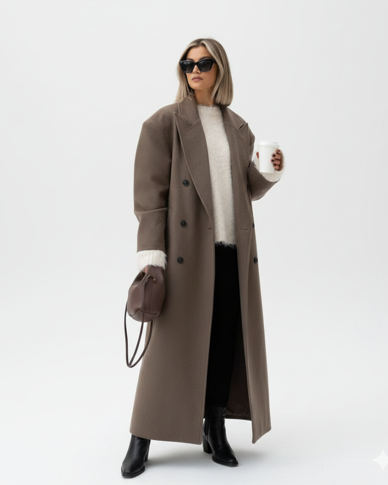 Clara Oversized Women's Coat – Double-Breasted Jacket & Elegant Structured Shoulders