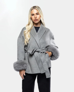 Solène Cappotto Donna Elegante – Giacca Lunga Invernale con Maniche in Pelliccia Sintetica e Cintura