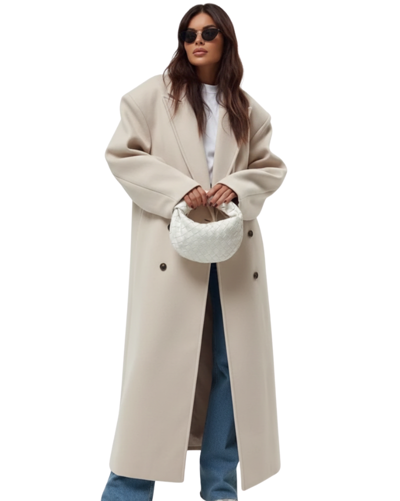 Clara Oversized Women's Coat – Double-Breasted Jacket & Elegant Structured Shoulders