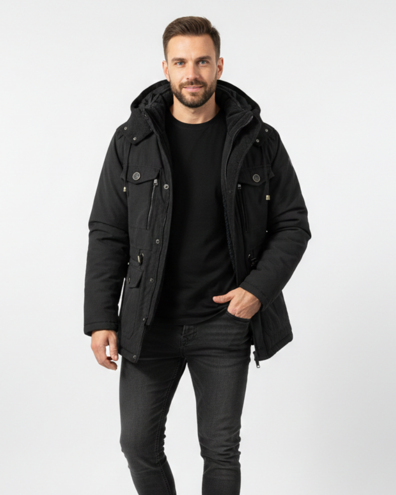 Mason Veste d'Hiver Homme – Manteau Imperméable avec Doublure Fleece et Capuche Ajustable