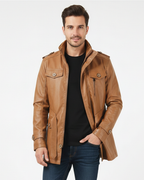 Wyatt Cappotto Lungo in Pelle Uomo – Cappotto Elegante dalla Vestibilità Confortevole per Autunno e Inverno