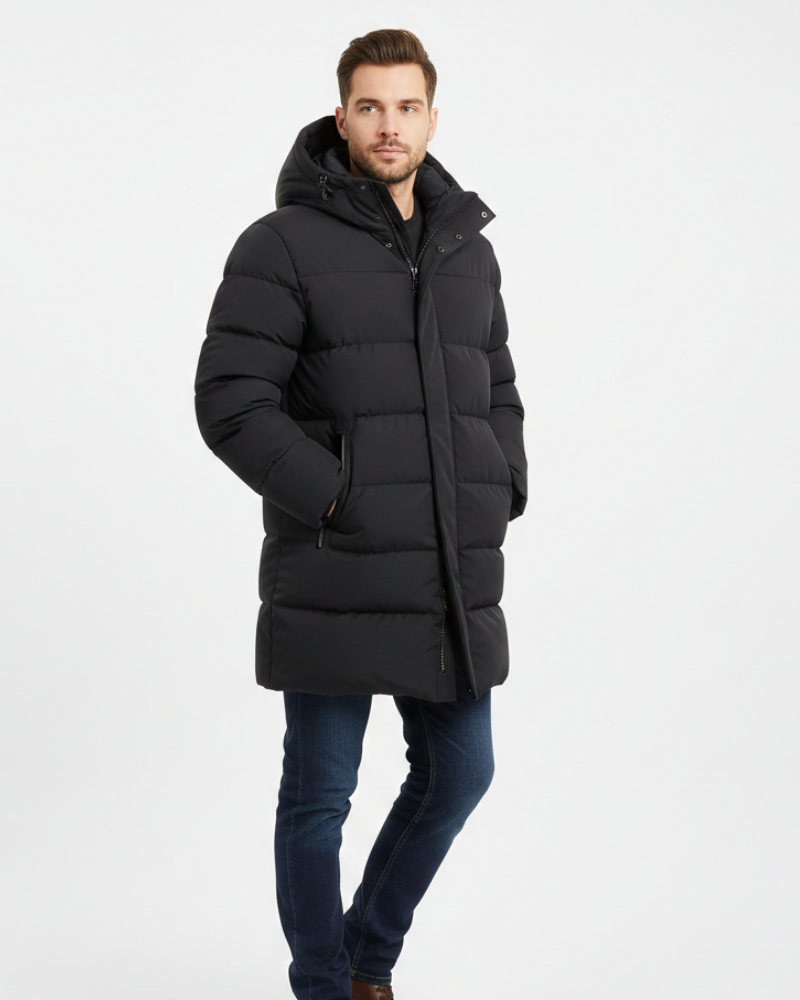 Gavin Manteau Puffer Long Homme – Doudoune Longue Chaude avec Capuche et Isolation Hivernale