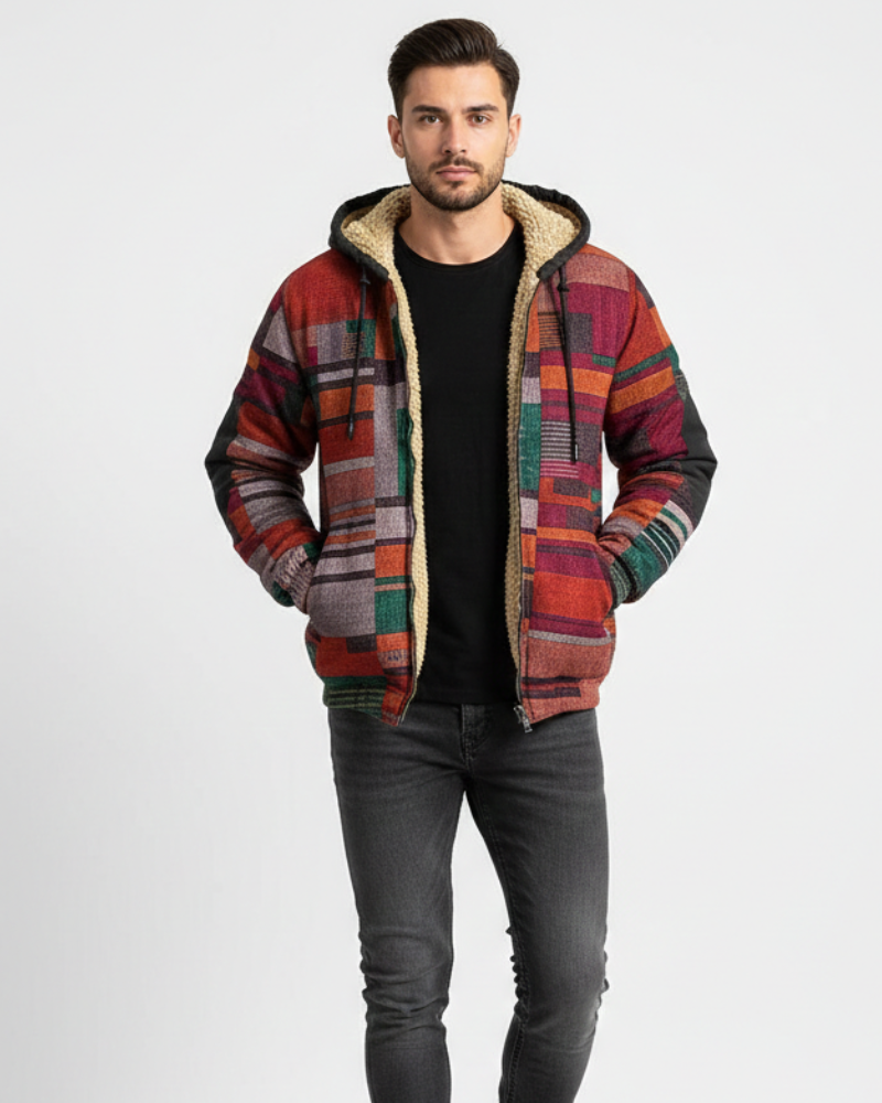 Nicolas Gilet Homme Patchwork – Veste Polaire à Capuche, Coupe Confortable & Style Urbain