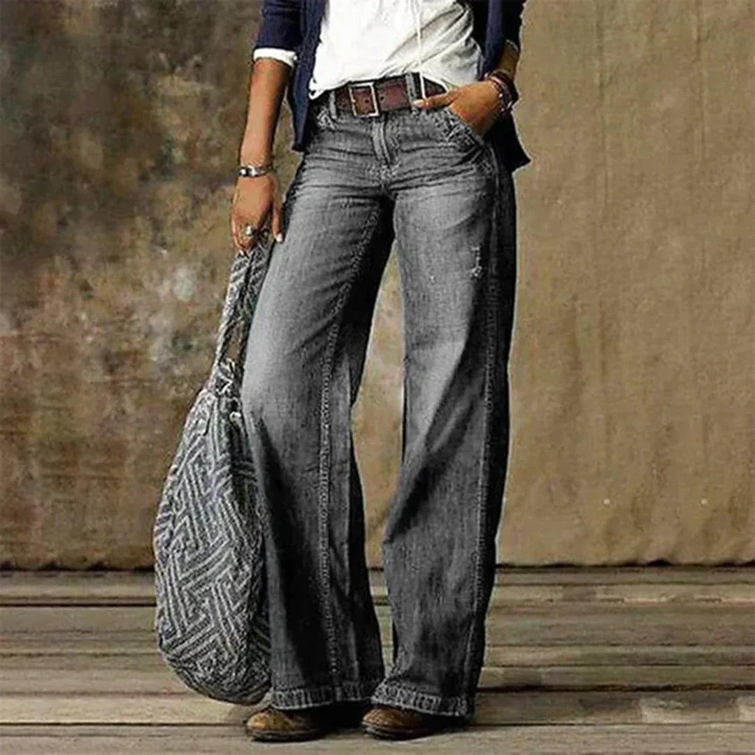 Harper Jean Taille Basse Femme – Jean Vintage Stretch à Jambe Large & Confort Quotidien