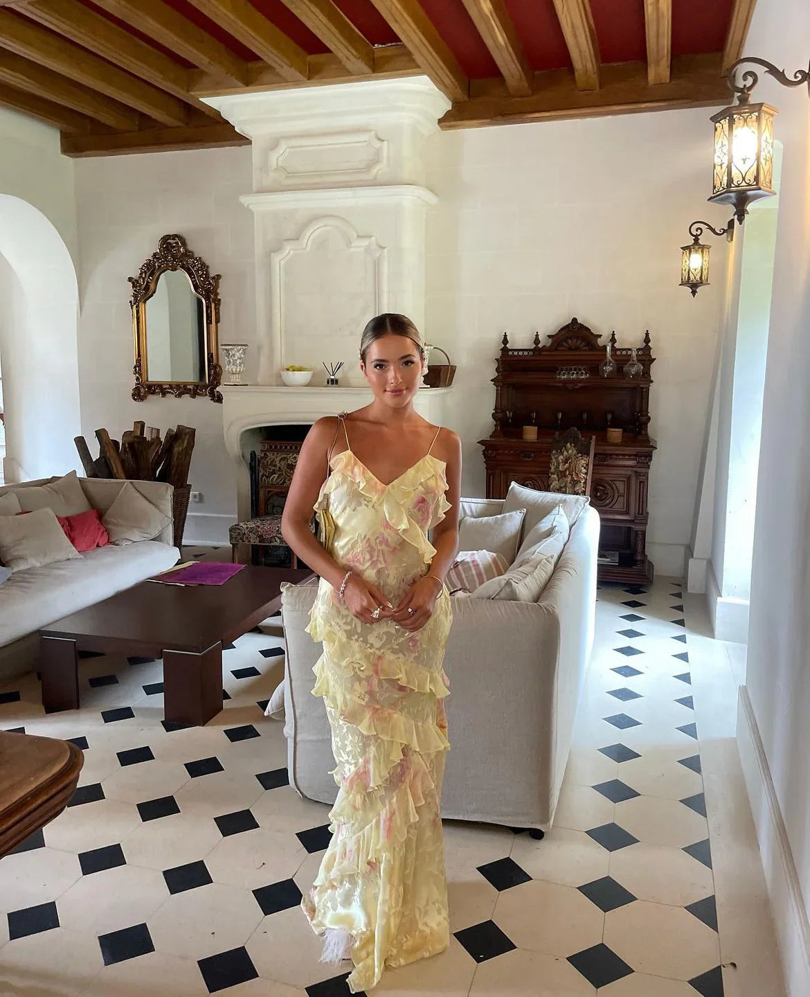 Brielle Vestido Largo de Mujer - Vestido Elegante con Volantes, Espalda Descubierta y Silueta Fluida