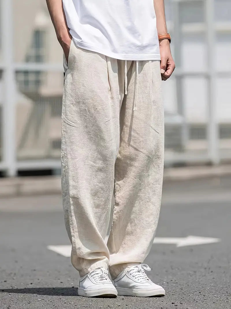Logan Men's Linen Trousers – Lightweight Loose Fit Trousers with Breathable Comfort & Casual Style