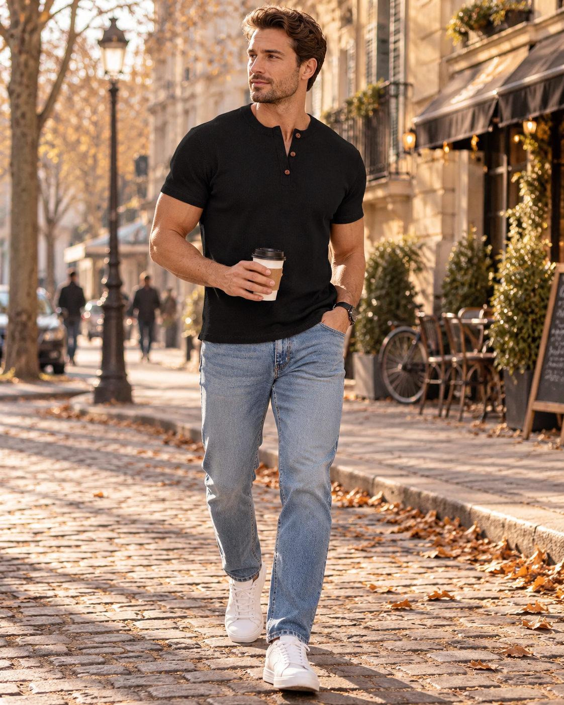 Gerry T-Shirt Henley Homme – Col 3 Boutons, Manches Courtes et Coupe Ajustée