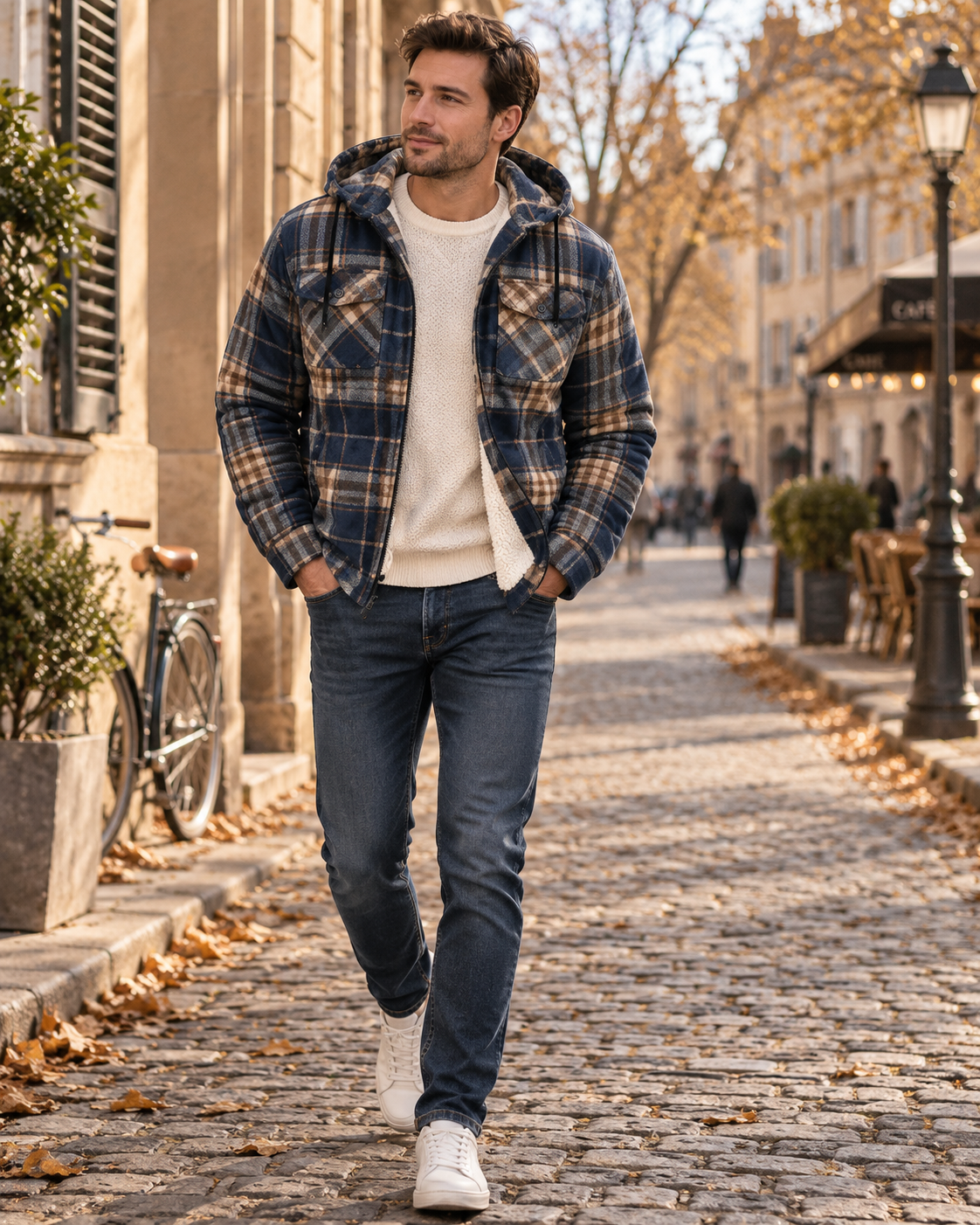 Lennox Veste à Carreaux Homme – Doublure Sherpa, Capuche, Zip Intégral et 4 Poches