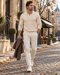 Percival Pull Polo Homme – Maille Texturée, Col V, Manches Longues et Finitions Côtelées