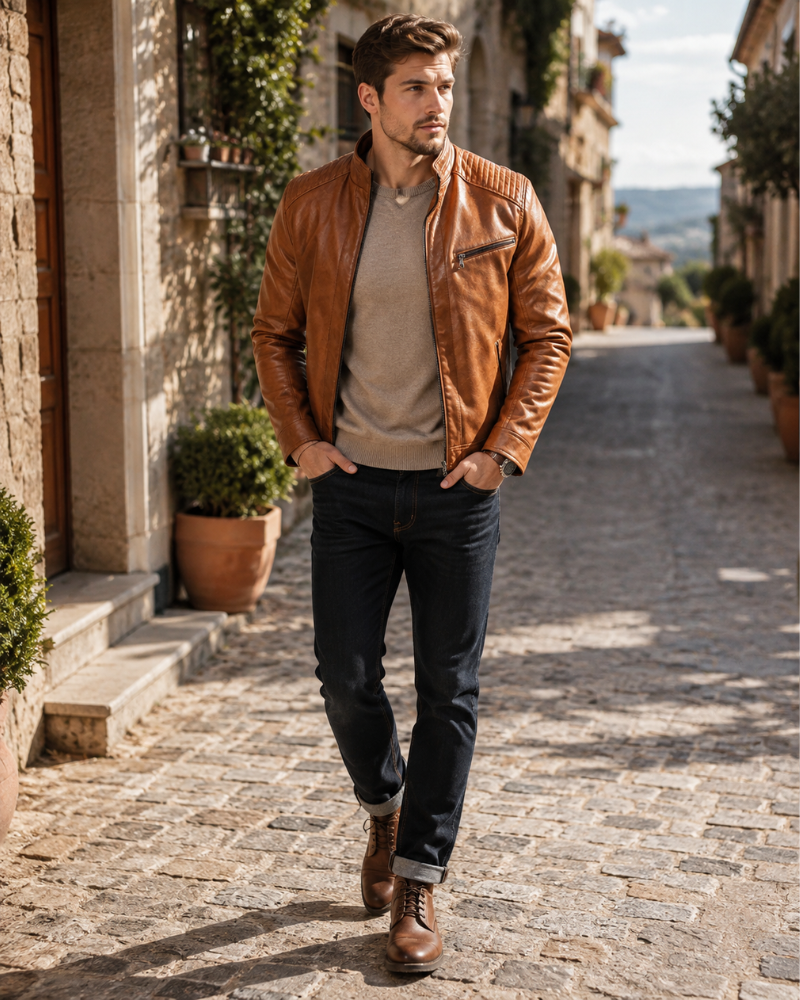 Brandon Men's Leather Jacket – Durable Vintage Jacket with a Classic & Timeless Style