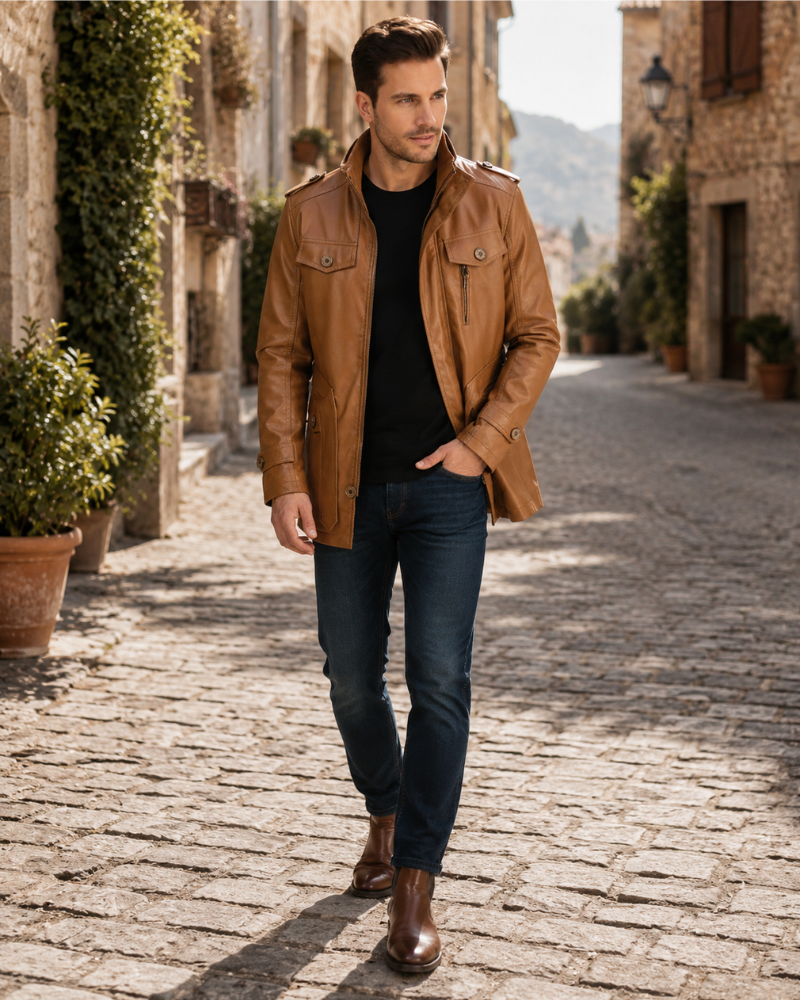 Wyatt Cappotto Lungo in Pelle Uomo – Cappotto Elegante dalla Vestibilità Confortevole per Autunno e Inverno