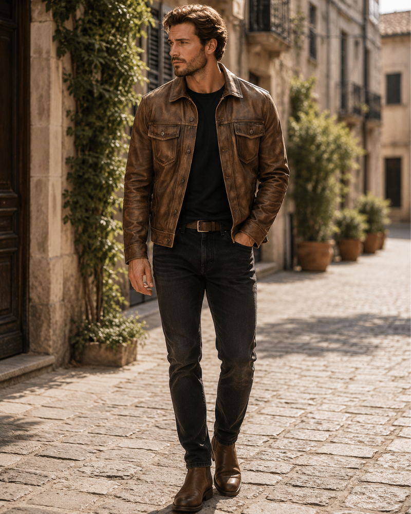 James Veste Homme Vintage – Veste en Cuir Élégante et Durable au Style Intemporel