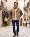 Bastien Giacca Uomo Stile Western – Giacca Foderata in Pile con Motivi Etnici e Calore Invernale