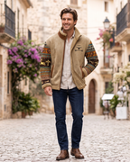 Bastien Giacca Uomo Stile Western – Giacca Foderata in Pile con Motivi Etnici e Calore Invernale