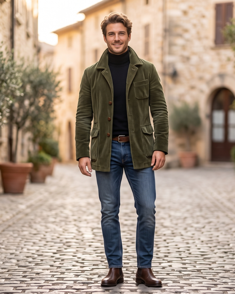 Nathan Cappotto Uomo in Velluto a Coste – Cappotto Elegante Taglio Slim con Collo Alto
