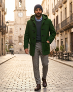 Dorian Manteau Long Homme – Manteau Élégant avec Coupe Allongée, Fermeture Frontale et Poches Pratiques