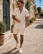 Nathan Conjunto de Verano para Hombre – Conjunto de Algodón y Lino Transpirables, Ligero y Elegante