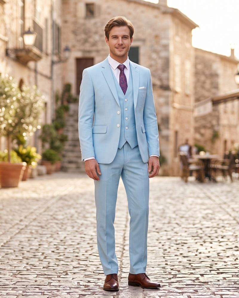 Matteo Traje de Hombre de 3 Piezas – Conjunto Elegante Ajustado con Tejido Transpirable para Bodas y Negocios