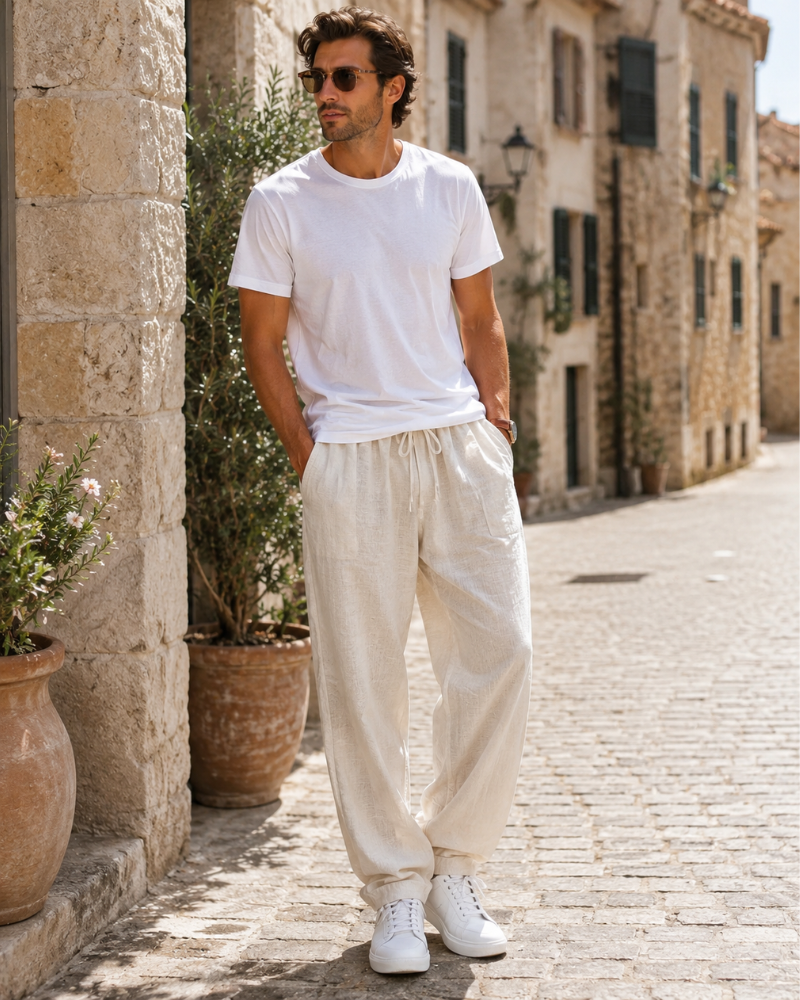 Logan Pantaloni in Lino Uomo – Pantaloni Leggeri a Taglio Ampio con Comfort Traspirante e Stile Casual