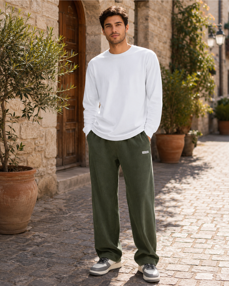 Parker Pantaloni Uomo in Velluto a Coste Loose Fit – Taglio Dritto Casual e Stile Streetwear Moderno