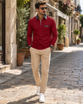 Mitchell Polo Homme à Manches Longues – Col Zippé Élégant & Motif à Carreaux Intemporel
