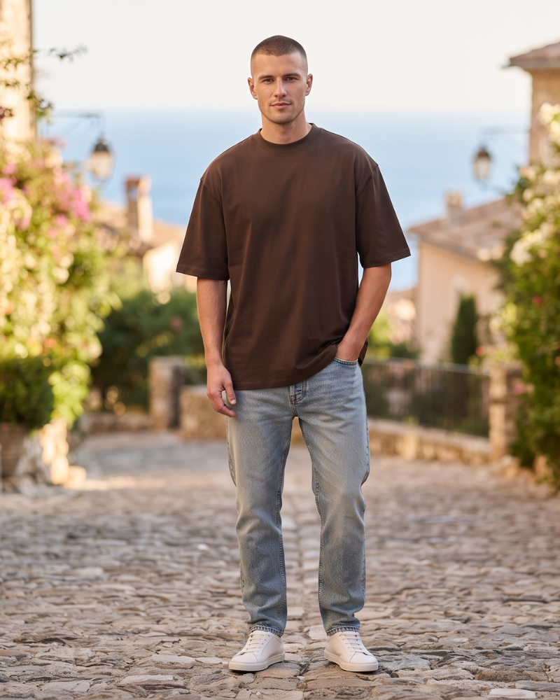 Brandon T-Shirt Oversize Uomo – Maglia Lunga 100% Cotone Scollo Tondo Maniche Corte Streetwear