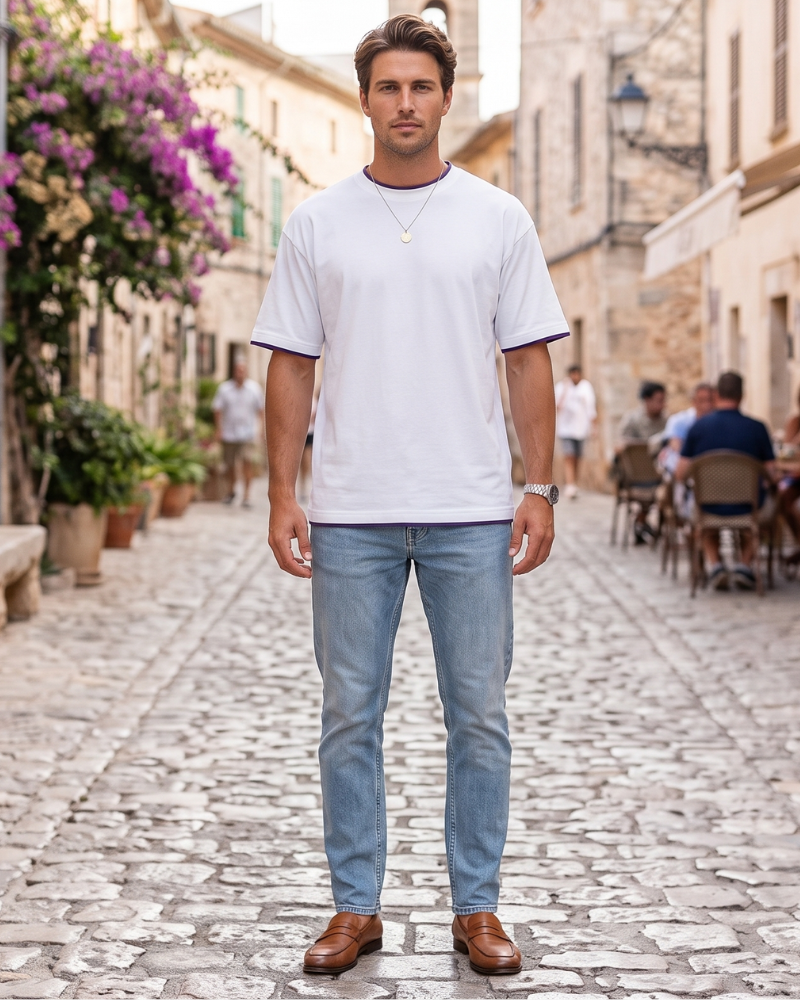 Camiseta Oversize Colton para Hombre – Parte Superior 100 % Algodón con Paneles en Contraste y Cuello Redondo