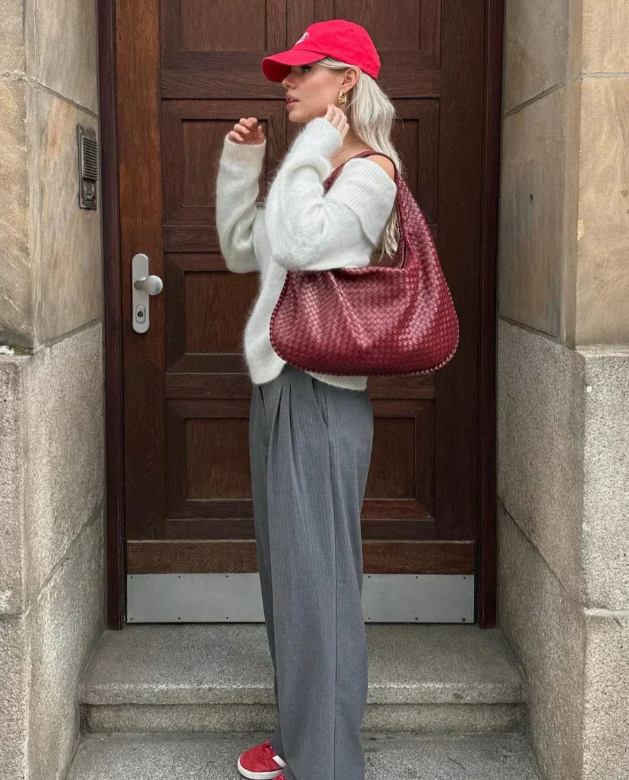 Madison Sac à Main Tressé Femme – Sac Élégant en Cuir Végan avec Grand Compartiment et Fermeture Éclair