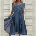 Danielle Women's Long Dress – Elegant Chiffon Dress with Refined Lace and Flowy Cut