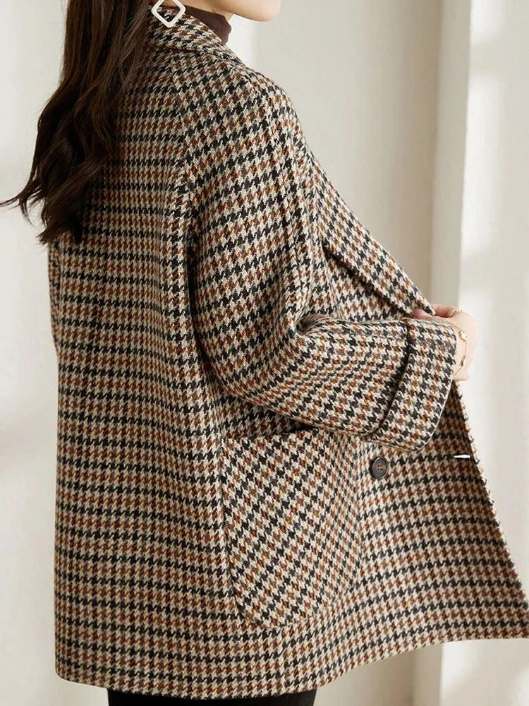 Chelsea Veste à Carreaux Femme – Manteau Oversize à Double Boutonnage au Charme Vintage