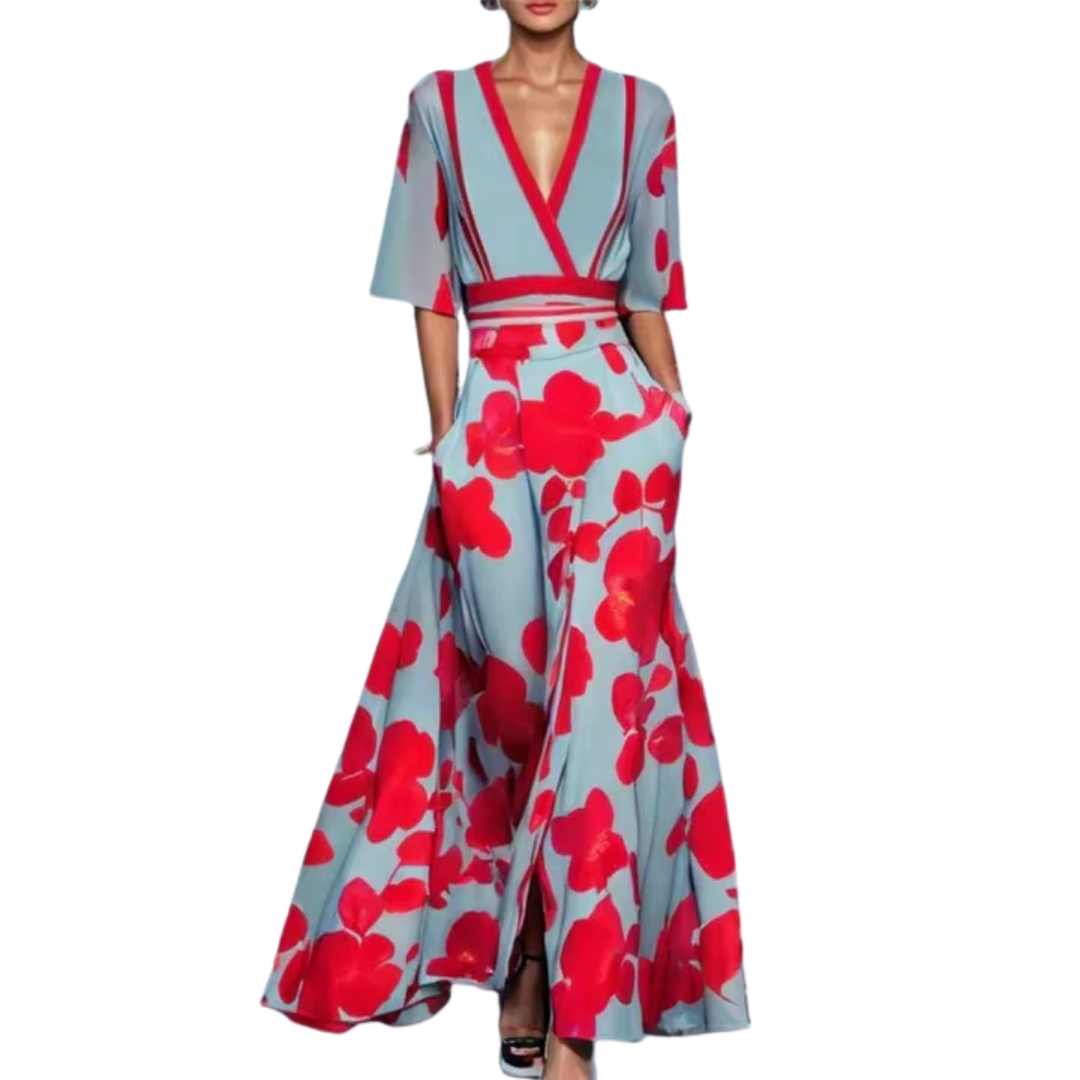 Vanessa Women's Spring Dress – Elegant Floral Dress with V-Neck & Cinched Waist