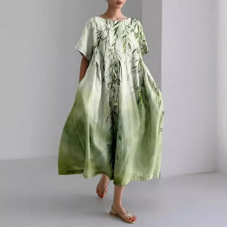 Rachel Robe Midi Femme – Robe Fleurie Légère avec Col Rond et Coupe Fluide Élégante