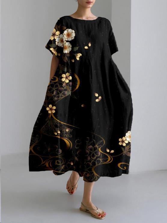 Rachel Robe Midi Femme – Robe Fleurie Légère avec Col Rond et Coupe Fluide Élégante
