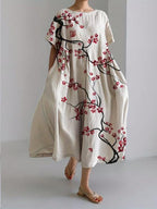 Rachel Robe Midi Femme – Robe Fleurie Légère avec Col Rond et Coupe Fluide Élégante