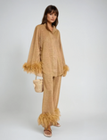 Harlow Women's Set – Elegant Two-Piece Outfit with Feather Trim & Loose Fit